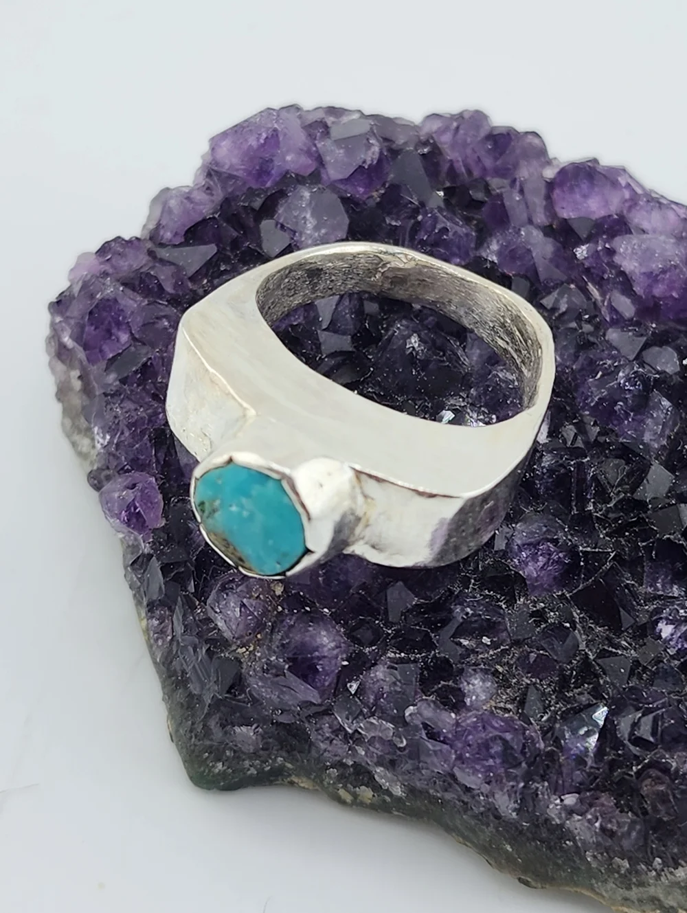 TURQUOISE HALLOW RING HANDMADE IN RECYCLED STERLING SILVER SIZE 7 - Picture 4 of 12